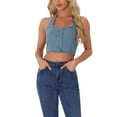 thumbnail image 1 of INSPIRE CHIC Women's Top Denim Crop Sleeveless Button Front Halter Tank Tops M Light Blue, 1 of 5