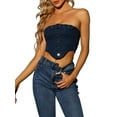 thumbnail image 1 of Allegra K Denim Crop Tube Top for Women's Strapless Sleeveless Button Corset Top, 1 of 6