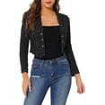 thumbnail image 1 of INSPIRE CHIC Denim Cropped Jacket for Women's Open Front Collarless Casual Bolero Shrug XS Black, 1 of 6