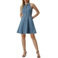 thumbnail image 1 of INSPIRE CHIC Women's Denim Dresses Halter Neck Backless Button Down Shirt Dress XL Light Blue, 1 of 6