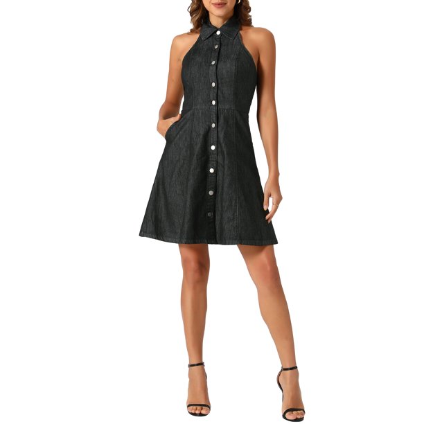 halter cross over dress Halter Cross Tie Back Smocked Pleated Waist Solid Dress main image 1