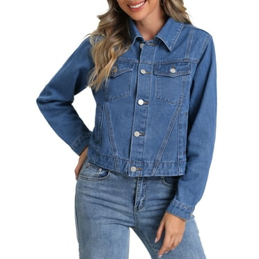 INSPIRE CHIC Denim Jacket for Women's Casual Collar Long Sleeve Button Down Jean Denim Jacket