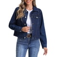 thumbnail image 1 of INSPIRE CHIC Denim Jacket for Women's Casual Collar Long Sleeve Button Down Jean Denim Jacket XS Deep Blue, 1 of 6