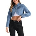 thumbnail image 1 of INSPIRE CHIC Casual Denim Jacket for Women's Collared Button Down Long Sleeve Crop Jean Jackets S Light Blue, 1 of 7