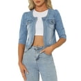 thumbnail image 1 of INSPIRE CHIC Women's Denim Jackets Collarless 3/4 Sleeves Crop Jean Cardigan Jackets S Light Blue, 1 of 6