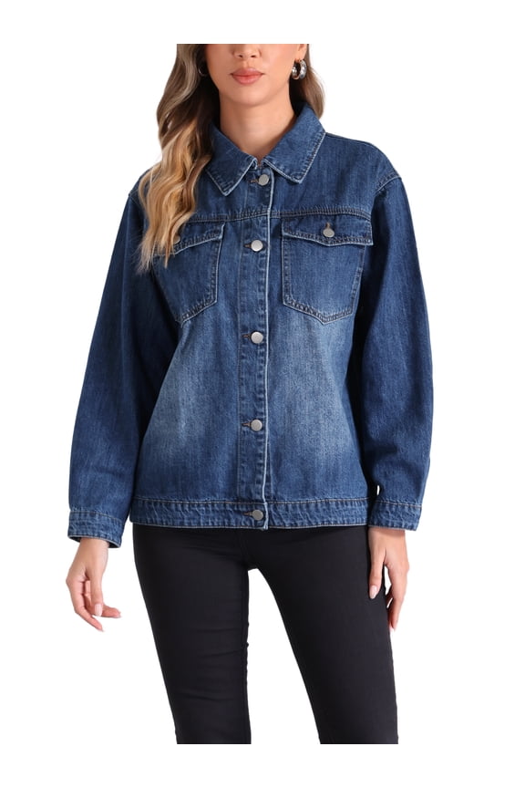 Denim Jacket for Women's Vintage Button Down Long Sleeve Jackets