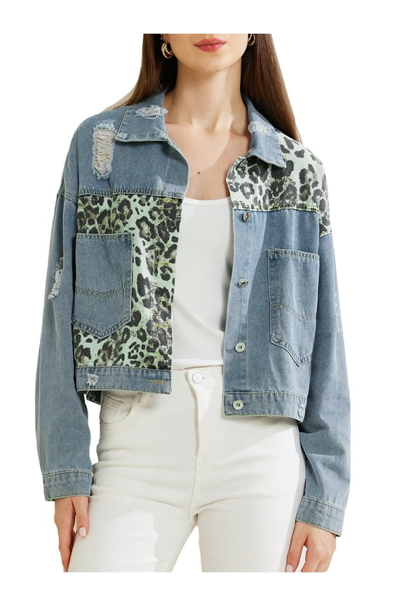 Denim Jackets for Women's Button Down Long Sleeve Retro Casual Cropped Jean Jacket Light Blue S