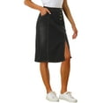 thumbnail image 1 of INSPIRE CHIC Denim Skirt for Women's Button Decor Side Slit Slash Pocket Midi Skirt, 1 of 5