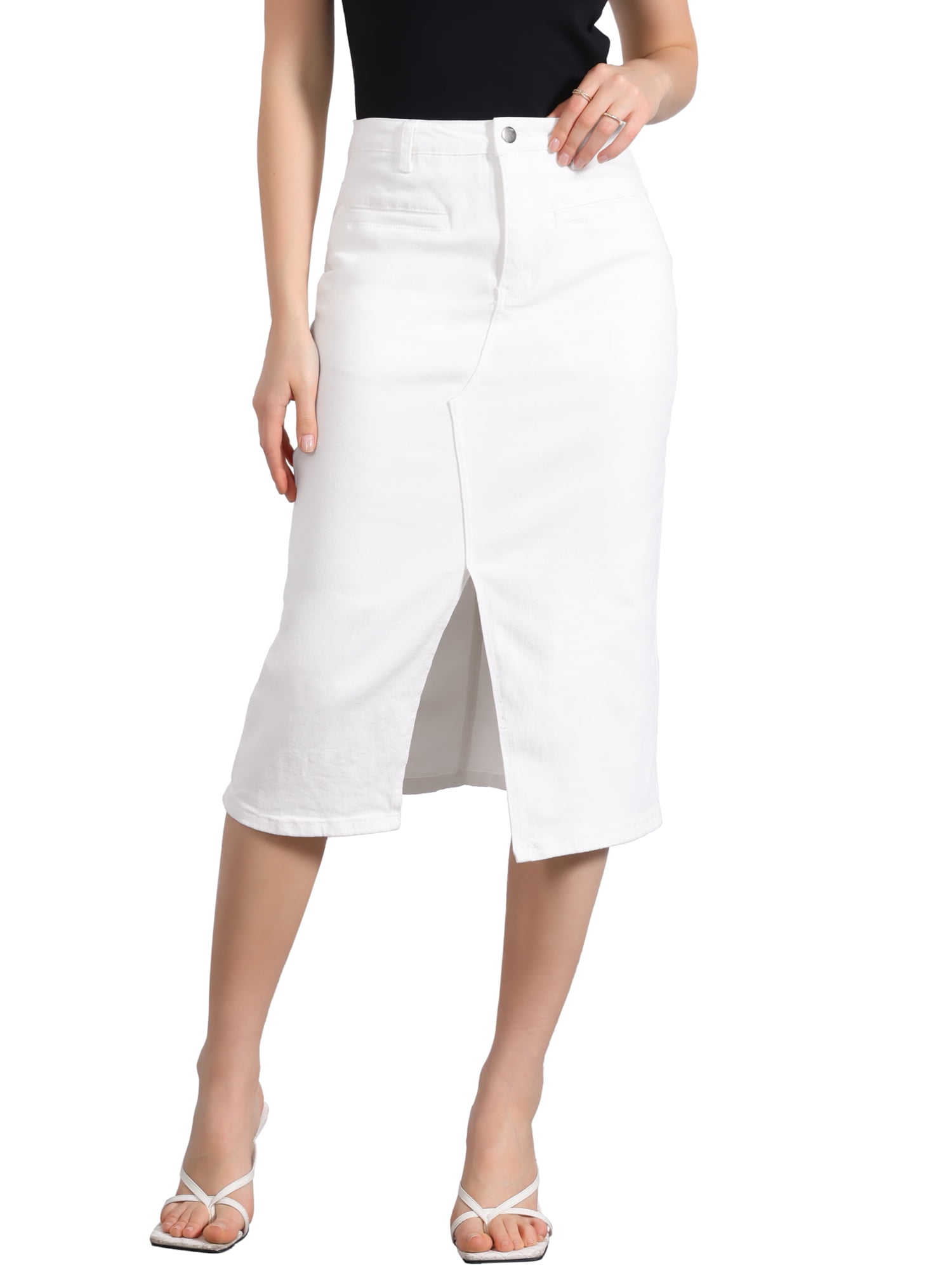 INSPIRE CHIC Denim Skirt for Women's High Waist Slit Front Washed