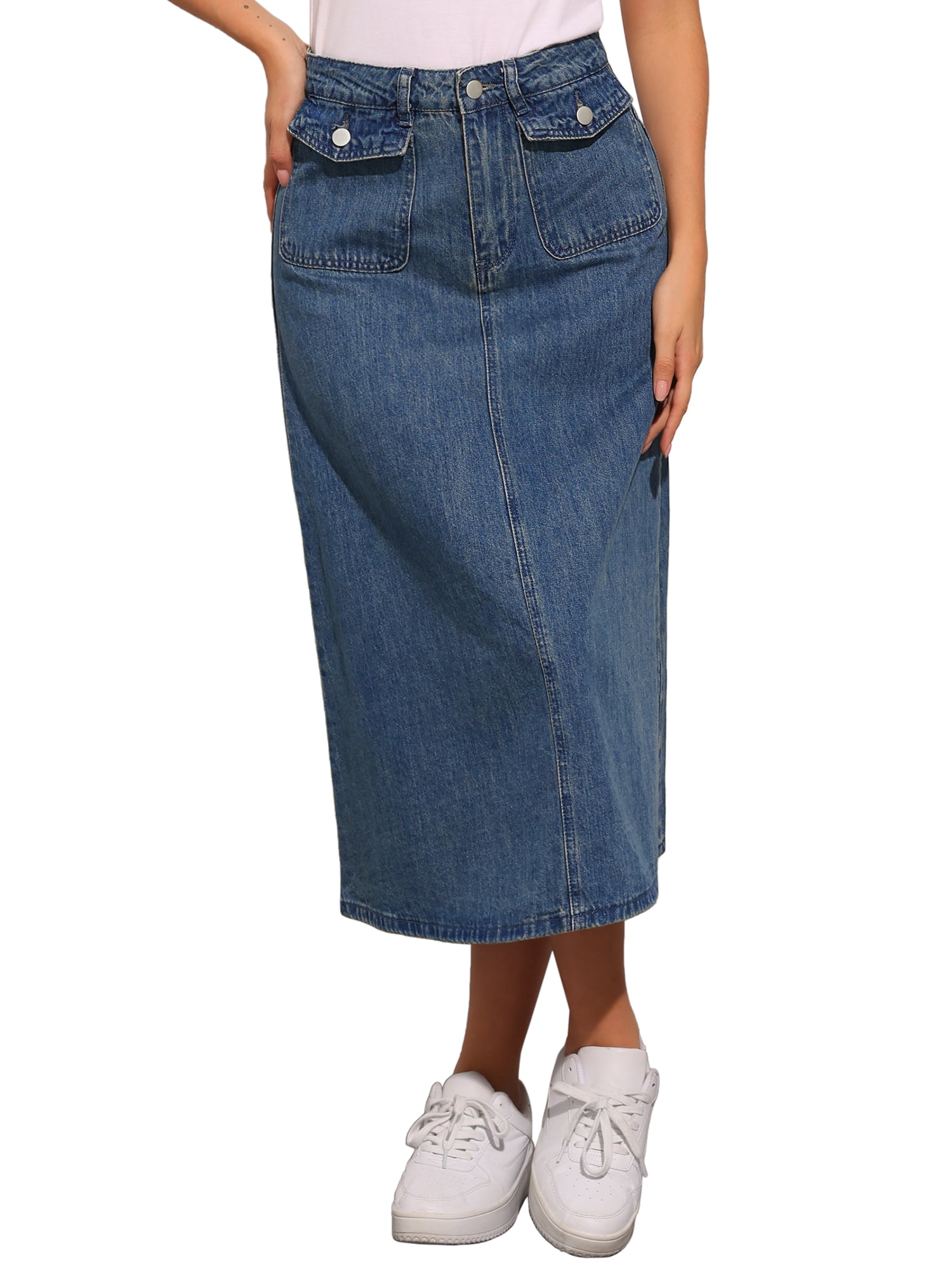 High Waist Denim Maxi Skirt – Vintage A-Line Jean Skirt for Effortless Style