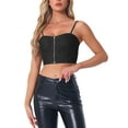 thumbnail image 1 of INSPIRE CHIC Women's Top Denim Zip Up Sleeveless Spaghetti Strap Bustier Crop Tops L Black, 1 of 6