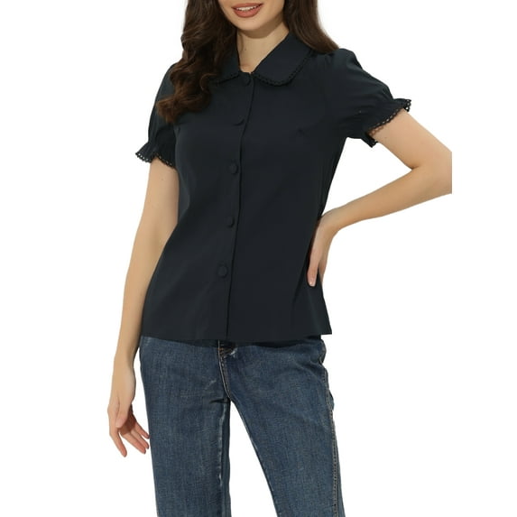 INSPIRE CHIC Women's Anorak CasualDoll Collar Short Sleeve Shirt XS Navy Blue