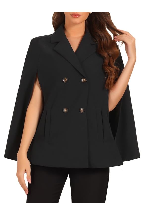 Double Breasted Blazer for Women's Notched Lapel Collar Office Cloak Cape Coat