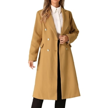 INSPIRE CHIC Double Breasted Coat for Women's Notched Lapel Collar Classic Winter Overwear