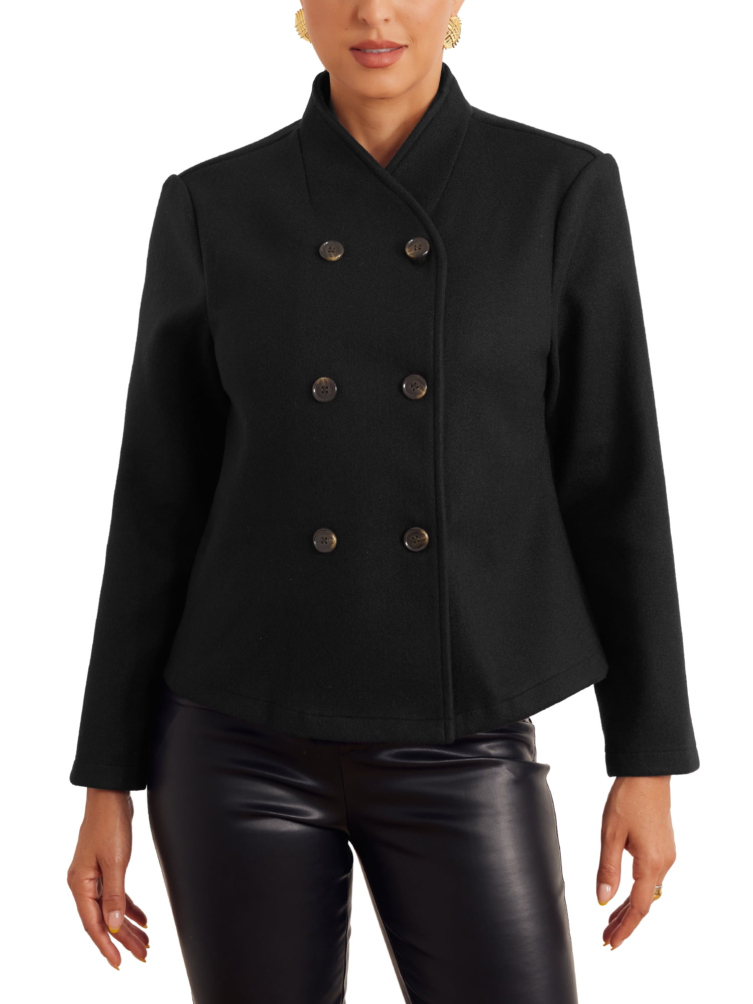 ジャケット・アウター DOUBLE-BREASTED STAND COLLAR COAT INSPIRE CHIC Double Breasted Coat for Women's Stand Collar Winter