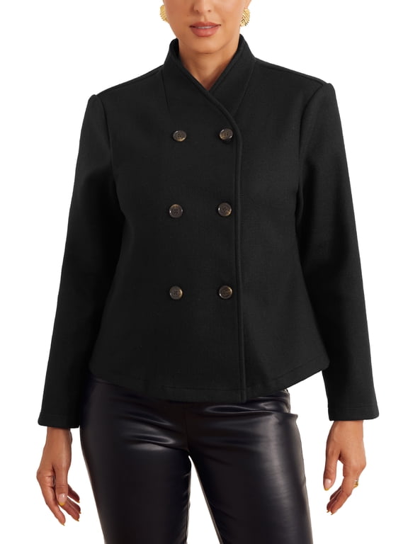 Double Breasted Coat for Women's Stand Collar Winter Casual Short Jacket