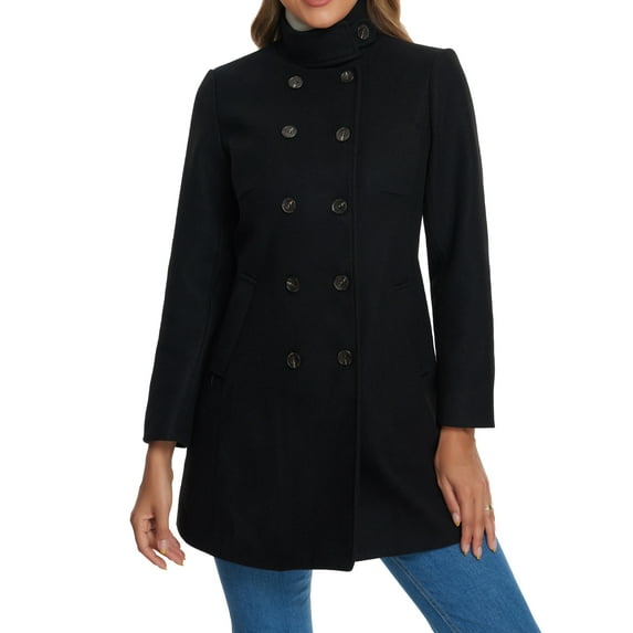 INSPIRE CHIC Winter Trench Coats for Women's Casual Stand Collar Pea Double Breasted Overcoat XL Black