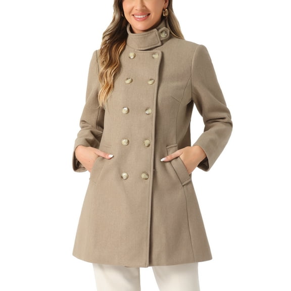 INSPIRE CHIC Winter Trench Coats for Women's Casual Stand Collar Pea Double Breasted Overcoat XS Brown