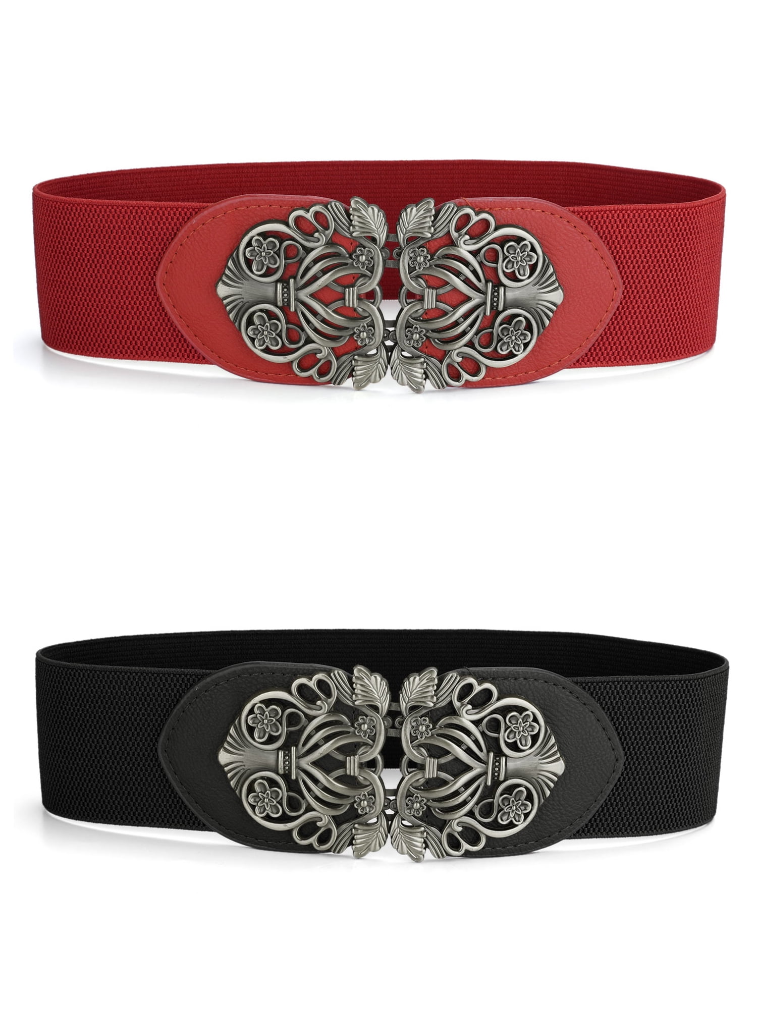 8644 Women Elastic Waist Belt Ladies Wide Stretchy With Metal Buckle Women Black Wide Faux Leather Elastic Belt Hip Waist Gold  main image 2