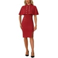 thumbnail image 1 of INSPIRE CHIC Elegant Business Dresses for Women's Double Breasted Two Pieces Cape and Dress Sets S Red, 1 of 6