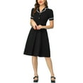 thumbnail image 1 of INSPIRE CHIC Vintage Midi Dress for Women's 2024 Work Peter Pan Collar Dresses XS Black, 1 of 6