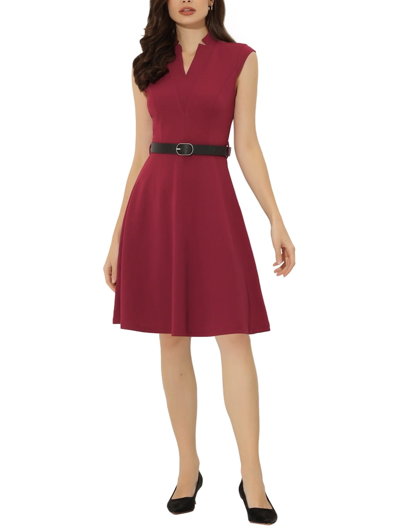 INSPIRE CHIC Work Dress for Women's Fit and Flare 2024 Cap Sleeve Business Dresses XL Wine Red