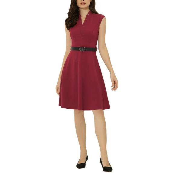 INSPIRE CHIC Work Dress for Women's Fit and Flare 2024 Cap Sleeve Business Dresses M Wine Red