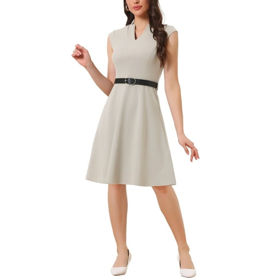 INSPIRE CHIC Elegant Dress for Women's Split Neck Wear-to-Work Sleeveless Midi Dresses