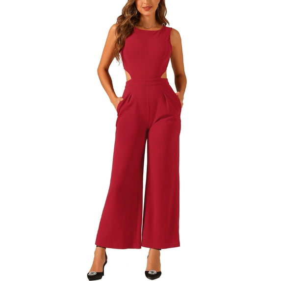 INSPIRE CHIC Elegant Jumpsuit for Women's Sleeveless Backless Cutout High Waist Wide Leg Pants Romper