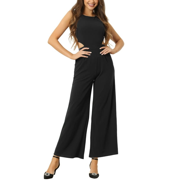 Side Vents With Wide Legs V-Neck Backless Jumpsuits Side Vents With Wide Legs V-Neck Backless Jumpsuits