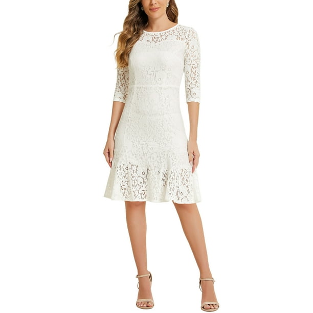 INSPIRE CHIC Women's Lace Dress 3/4 Sleeves Ruffle Bodycon Fishtail Elegant  Dress S White - Walmart Business Supplies