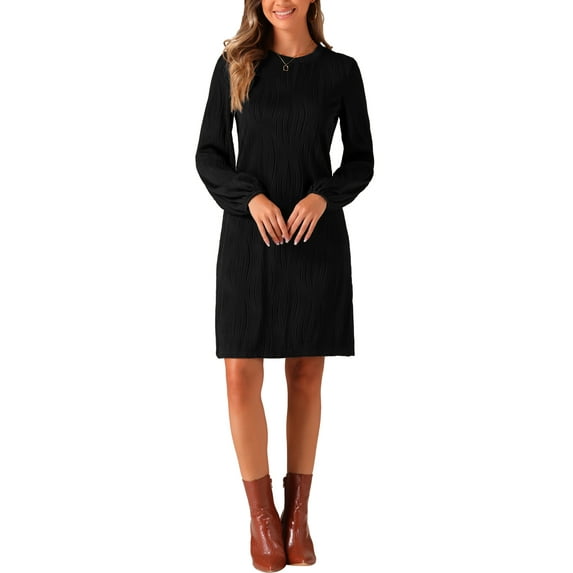 INSPIRE CHIC Elegant Long Sleeve Dress for Women's Wedding Guests Crew Neck Solid Dresses