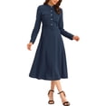 thumbnail image 1 of INSPIRE CHIC Elegant Maxi Dresses for Women's 2023 Button Front Band Collar Roll Up Sleeve Dress with Belt Navy Blue M, 1 of 5