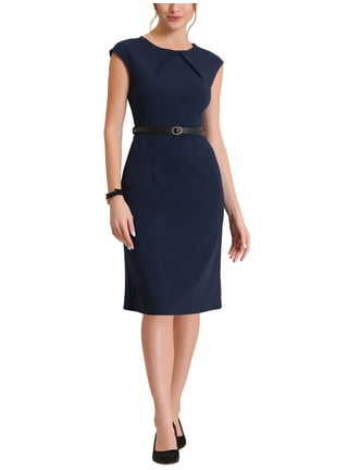Business Casual Dresses for Women Formal Ruffle Slim Fitted Straight Midi  Dress Elegant Office Ladies Work Dress