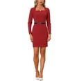 thumbnail image 1 of INSPIRE CHIC Elegant Office Dress for Women's Sweetheart Neck Belted Bodycon Pencil Dress XS Red, 1 of 6
