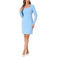 thumbnail image 1 of INSPIRE CHIC Elegant Office Dress for Women's Sweetheart Neck Belted Bodycon Pencil Dress XS Sky Blue, 1 of 6