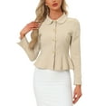 thumbnail image 1 of INSPIRE CHIC Women's Elegant Peter Pan Collar Long Sleeves Ruffled Hem Single Breasted Office Blazers XL Beige, 1 of 6