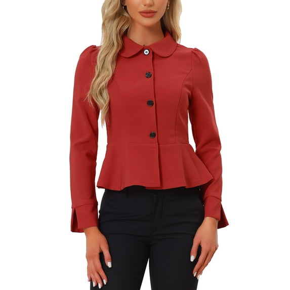 Allegra K Elegant Peplum Blazer for Women’s Peter Pan Collar Ruffles Office Work Blazers