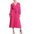 thumbnail image 1 of INSPIRE CHIC Elegant Pleated Dress for Women's Cross V Neck Puff Sleeve Tie Waist A-Line Dresses, 1 of 5