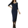 thumbnail image 1 of INSPIRE CHIC Elegant Sheath Dress for Women's Sweatheart Neck Half Sleeve Wear-to-Work Dress XS Dark Blue, 1 of 6