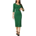 thumbnail image 1 of INSPIRE CHIC Elegant Sheath Dress for Women's Sweatheart Neck Half Sleeve Wear-to-Work Dress S Green, 1 of 6