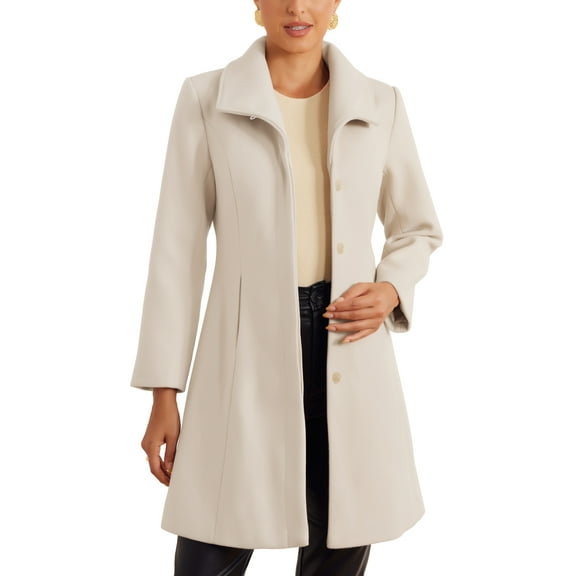 INSPIRE CHIC Elegant Winter Coats for Women's Casual Button Outwear Pea Overcoat L Beige