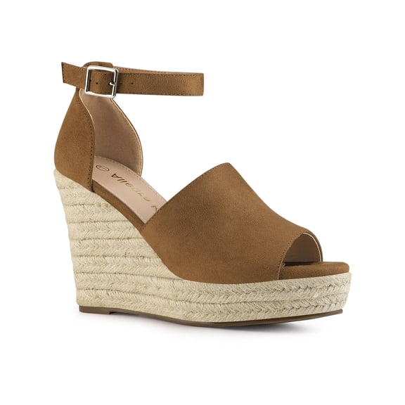 BLISSFUL STEP Espadrilles Platform Heels Wedge Sandals Brown 5.5