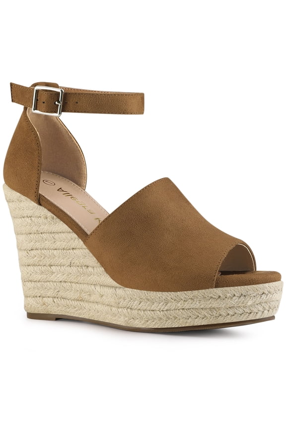 Espadrilles Platform Heels Wedge Sandals Brown 5.5