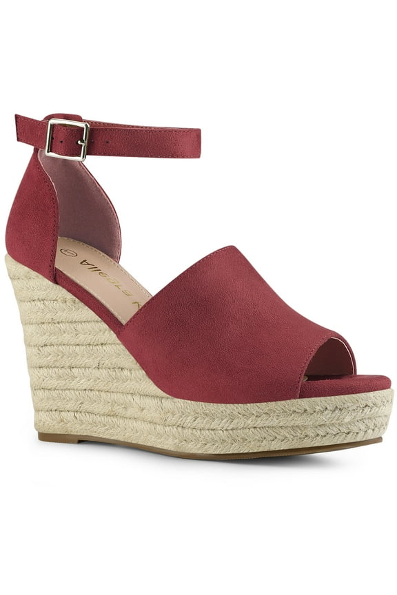 Espadrilles Platform Heels Wedge Sandals Burgundy 10