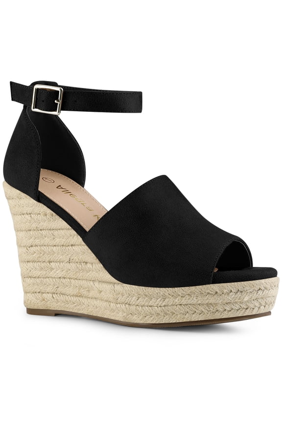 Espadrilles Platform Heels Wedge Sandals Black 10