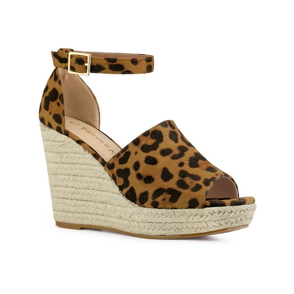 BLISSFUL STEP Espadrilles Platform Heels Wedge Sandals Leopard 6