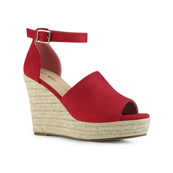 BLISSFUL STEP Espadrilles Platform Heels Wedge Sandals Red 7