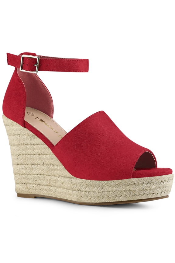 Espadrilles Platform Heels Wedge Sandals Red 9