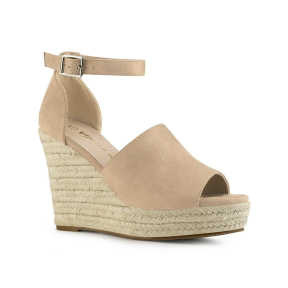 BLISSFUL STEP Espadrilles Platform Heels Wedge Sandals Nude 8
